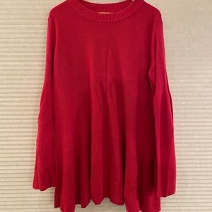Magenta knit mock turtleneck with bell sleeves